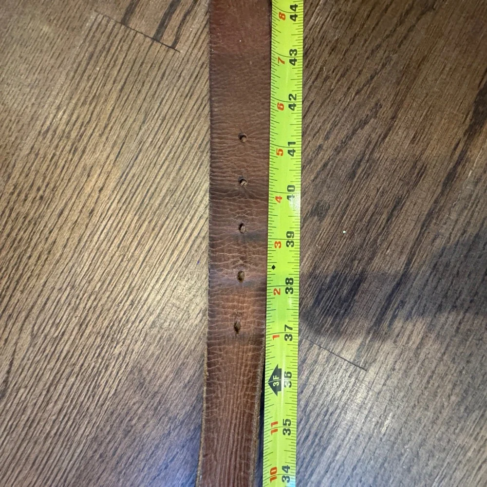 Bison Designs Brown Leather Belt Mens 38 Handcrafted USA Brass Buckle 1.5in Wide